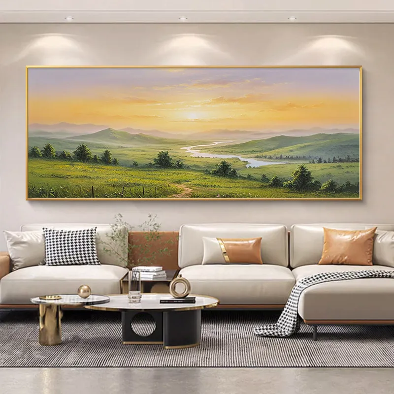 oil painting living room decorative painting light luxury high sense landscape sofa background wall hanging painting