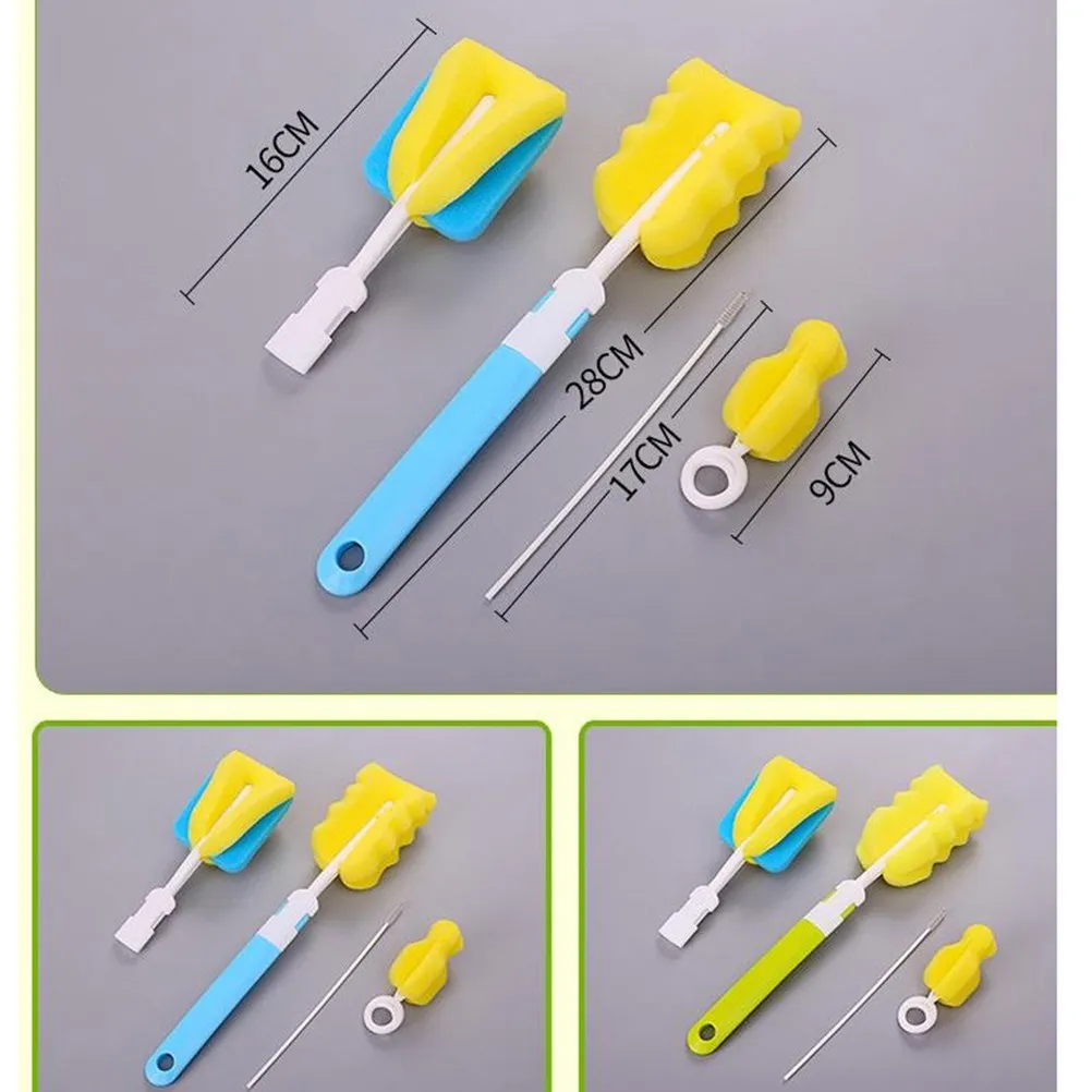 

4Pcs Sponge Cleaning Brush Kit for Baby Bottles Nipples Feeding Accessories Portable Easy-Grip Soft Sponge Scrubber Dishwasher