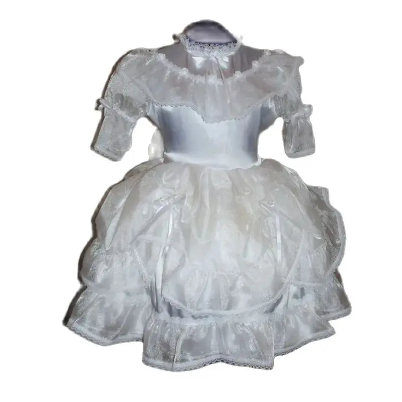 

Sexy Adult Custom Gothic Costume Crossdressing Maid Yellow Piece Organza Lace Lace Fluffy Bubble Sleeve Dress