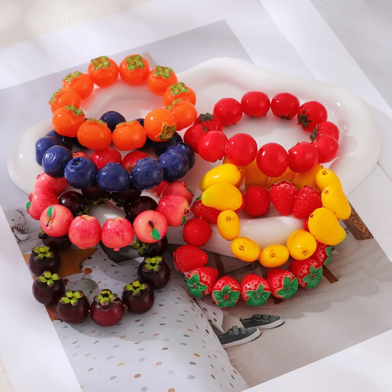 Full-Bead Resin Fruit Elastic Bracelet, a Refreshing Summer Gift.