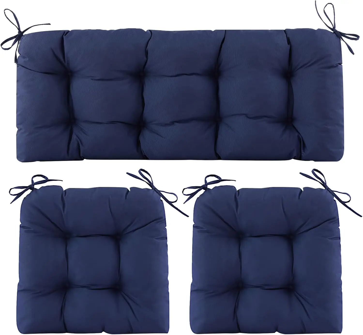 

Комплект из 3 водонепроницаемых подушек для патио, с тафтинговым дизайном, для плетеной мебели, включает подушки для двухместного дивана и U-образные подушки, темно-синий
