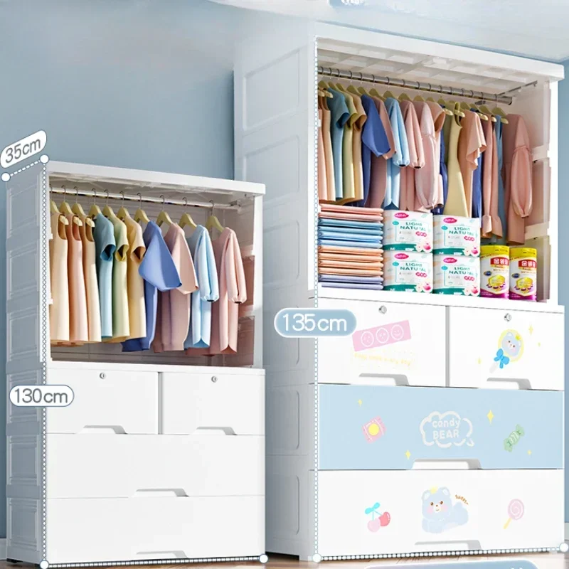 Roupas Rack para crianças, Roupeiros infantis, Armário de armazenamento, Quarto de plástico, Baby Home Furniture