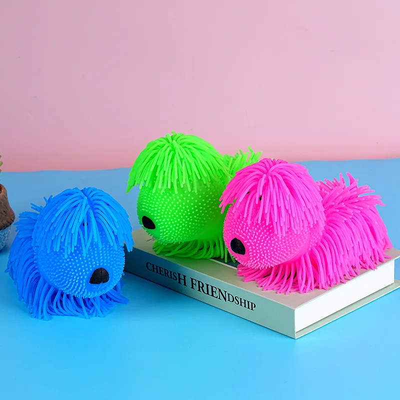Stress Reliever Squeeze Toy Long-Haired Dog Glowing Creative Fidget Toy for Adult Home Office Desk Decor Cartoon Cute Fun Gifts
