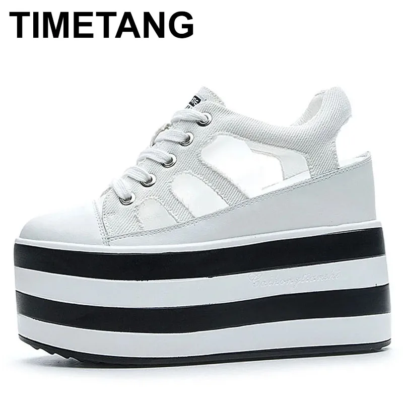 

2025 летние женские дышащие белые туфли на толстой подошве, увеличивающие рост, 12 см, сандалии на наклонном каблуке, женские кроссовки