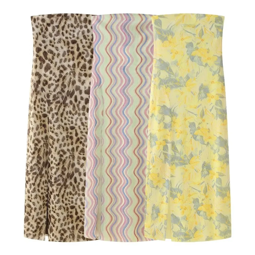 2024 レディースドレス 夏 シック プリント メッシュ ノースリーブ セクシー サイドスリット スリムドレス ワイルド ビーチ リゾートスタイル 女性用ドレス