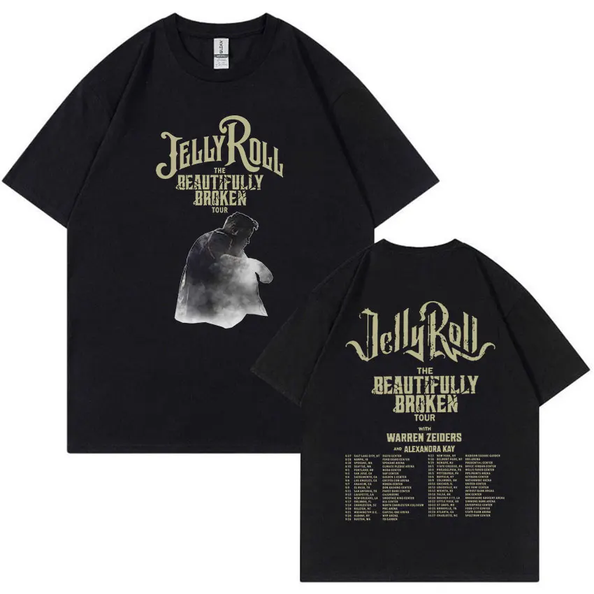 Retro Jelly Roll The Beautifully Broken Tour 2024 T Shirts Men's Hip Hop O-Neck High Quality Oversized Cotton T-shirt Streetwear