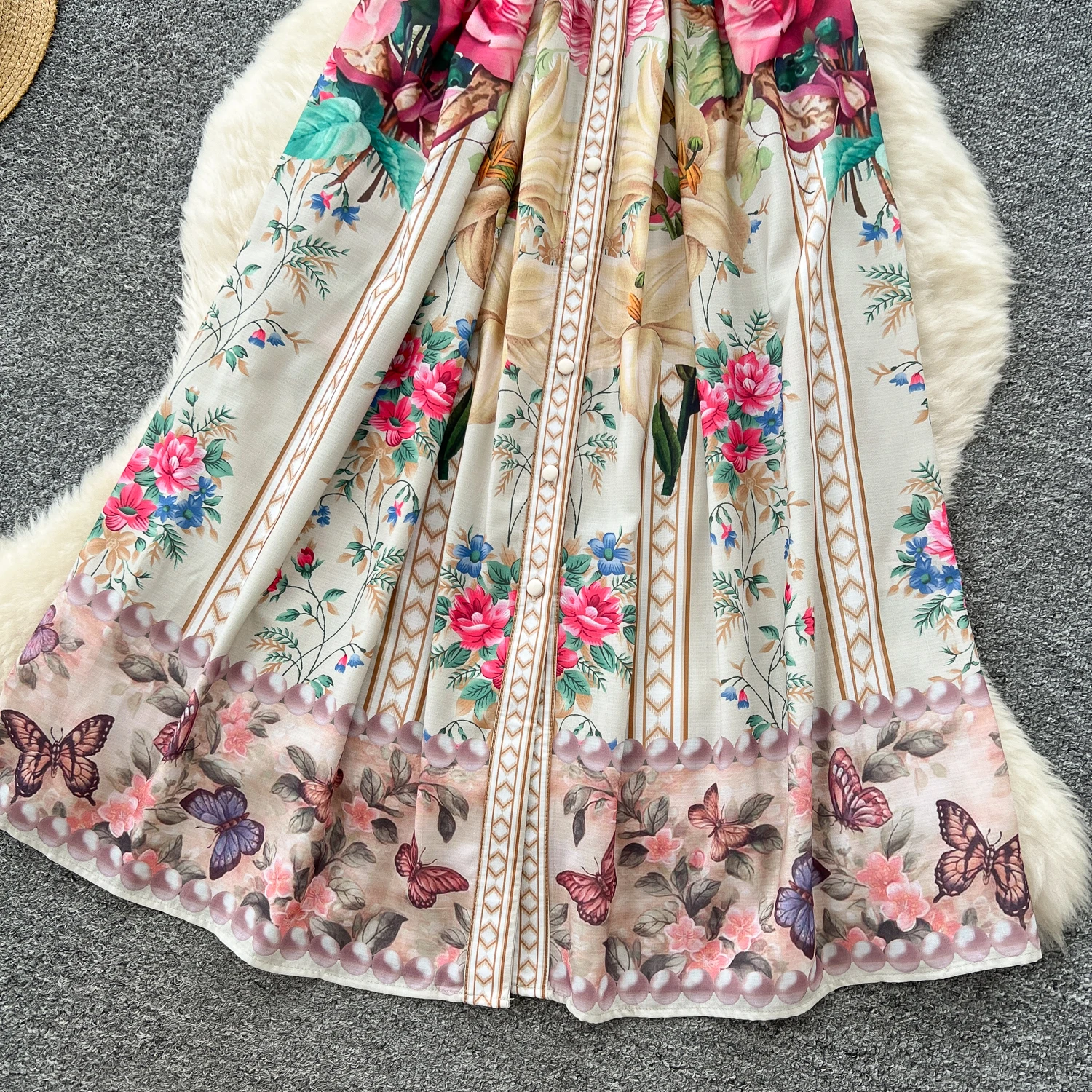 Długa sukienka maxi w stylu vintage, codzienna, w kwiaty, koszulowa, nowa, damska, letnia, z krótkim rękawem, kołnierzykiem w szpic, trzewik w stylu narodowym, sukienki w stylu bohemy z długim nadrukiem.