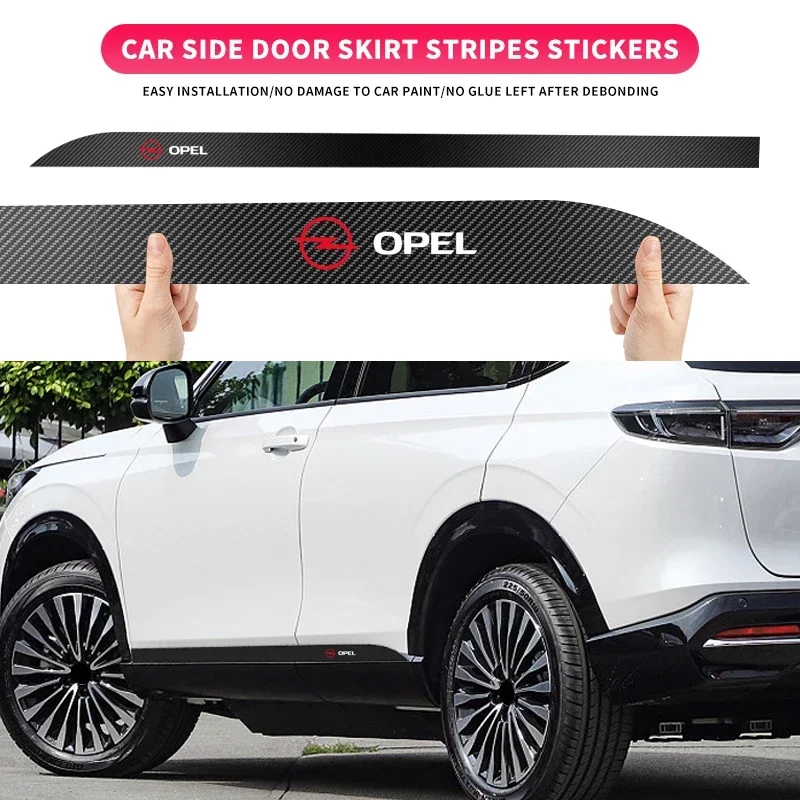 2pcs Car Door Side Skirt Sill Stripe Carbon Decals Styling Accessories For Opel Opc Astra K Vivaro Corsa Zafira Insignia Mokka