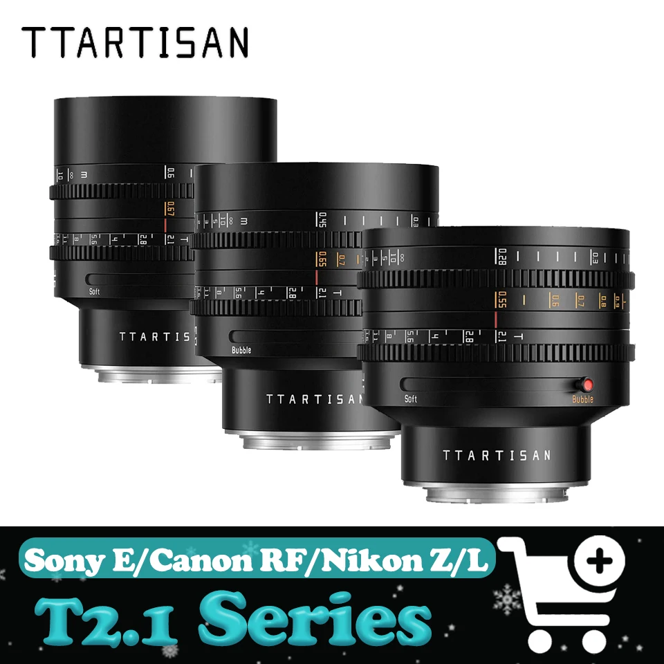 TTArtisan 35mm T2.1 50mm T 2.1 85mm T2.1 Full Frame Dual Bokeh Cine Lens for Sony A7M2 Fuji X-E1 Nikon Z50 Canon R5C Simga FP