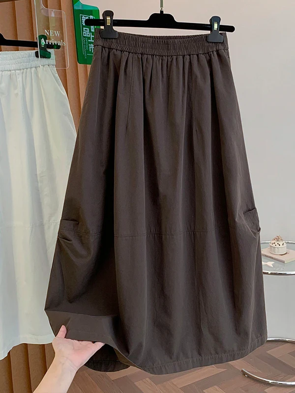 

High-End Design Sensation Half Skirt Women's plus Size Elastic Waist A-Line Skirt Flower Bud Skirt Casual Summer Midi Skirt