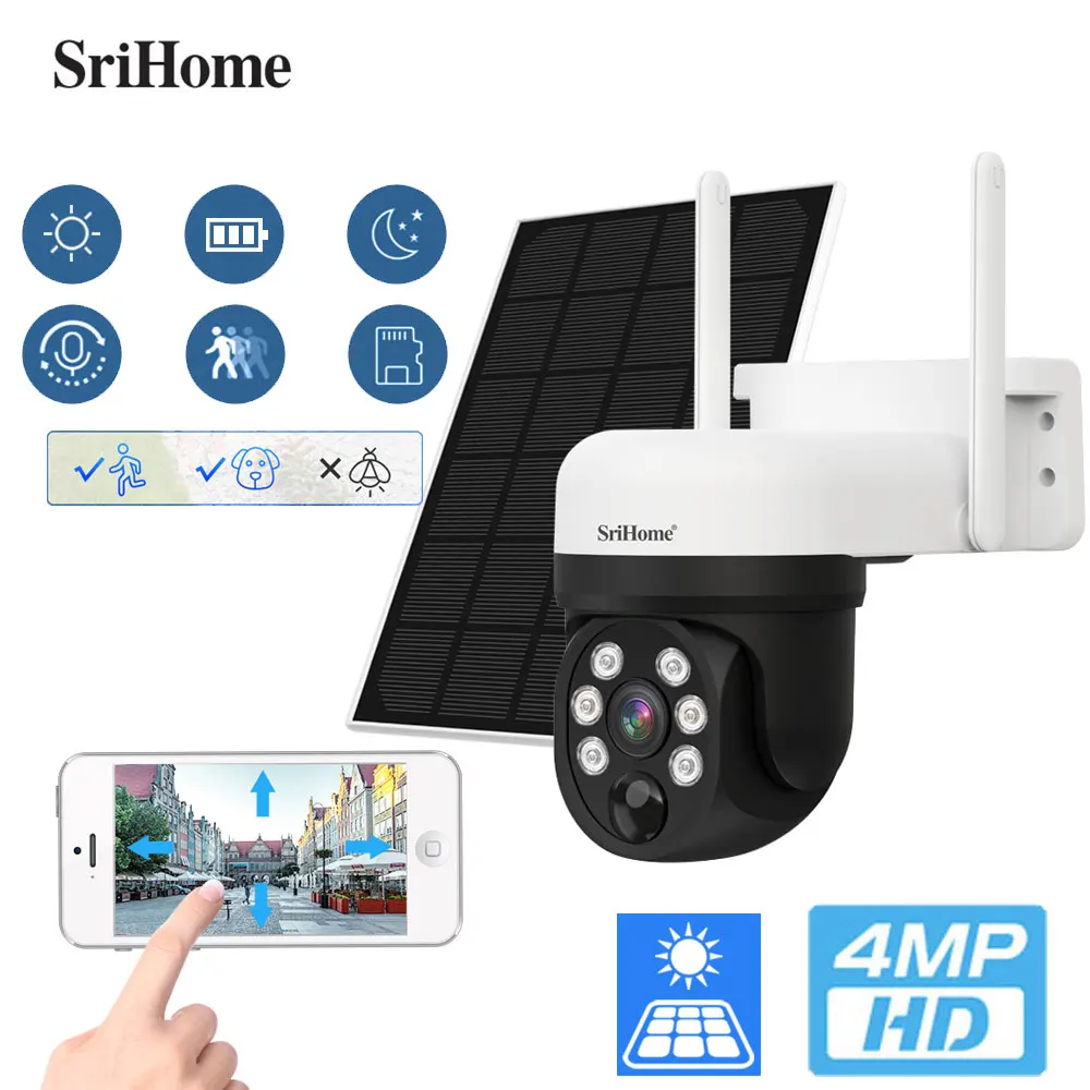 SriHome 4MP Solar WIFI Camera Auto Tracking Two-way Audio Mobile Remote View PIR detection Rainproof Video Surveillance