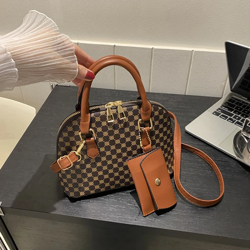 Luxus Shell Tasche Mode frauen Handtasche Koreanischen Stil Schulter Tasche Plaid Print Umhängetasche Shell Form Brieftasche Karte Tasche