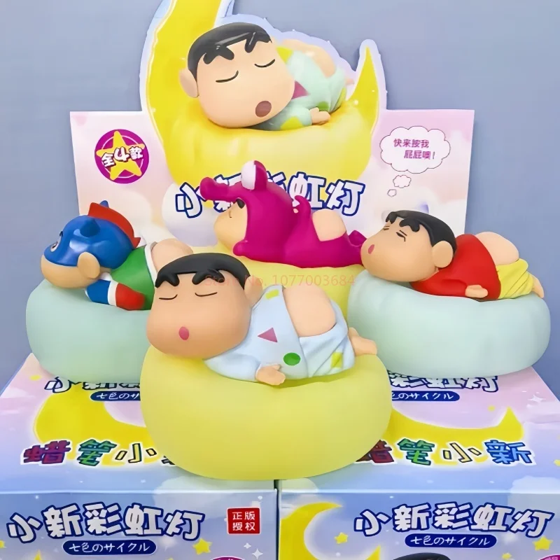 Anime Crayon Shin Chan Regenbogen Nachtlicht Blind Box Spielzeug Kinder Schlafzimmer Bett Kopf Schlaf Klopfen Licht Freund Weihnachten Geschenk