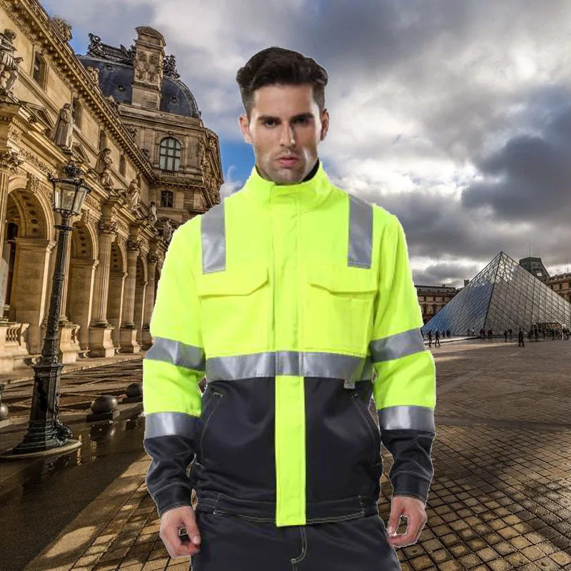 Man's Work Wear Jacket High Visibility Jacket Hi Vis Workwear Two Tone Jacket Reflective Jacket Construction Building