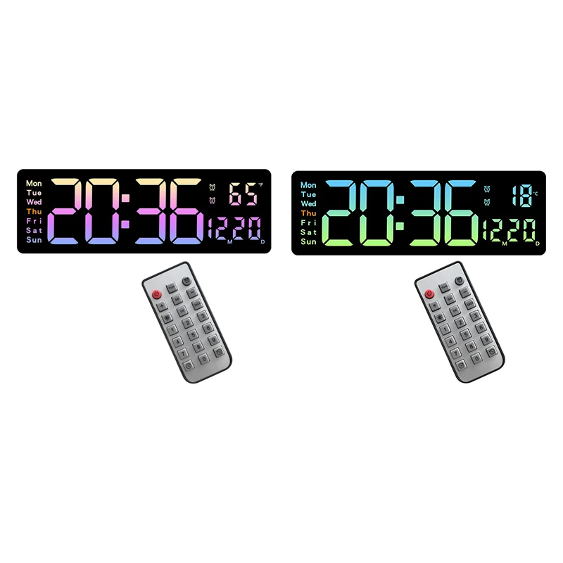 

Digital Wall Clock Large Alarm Clock Remote Control Date Week Temperature Clock Dual Alarms LED Display Clock