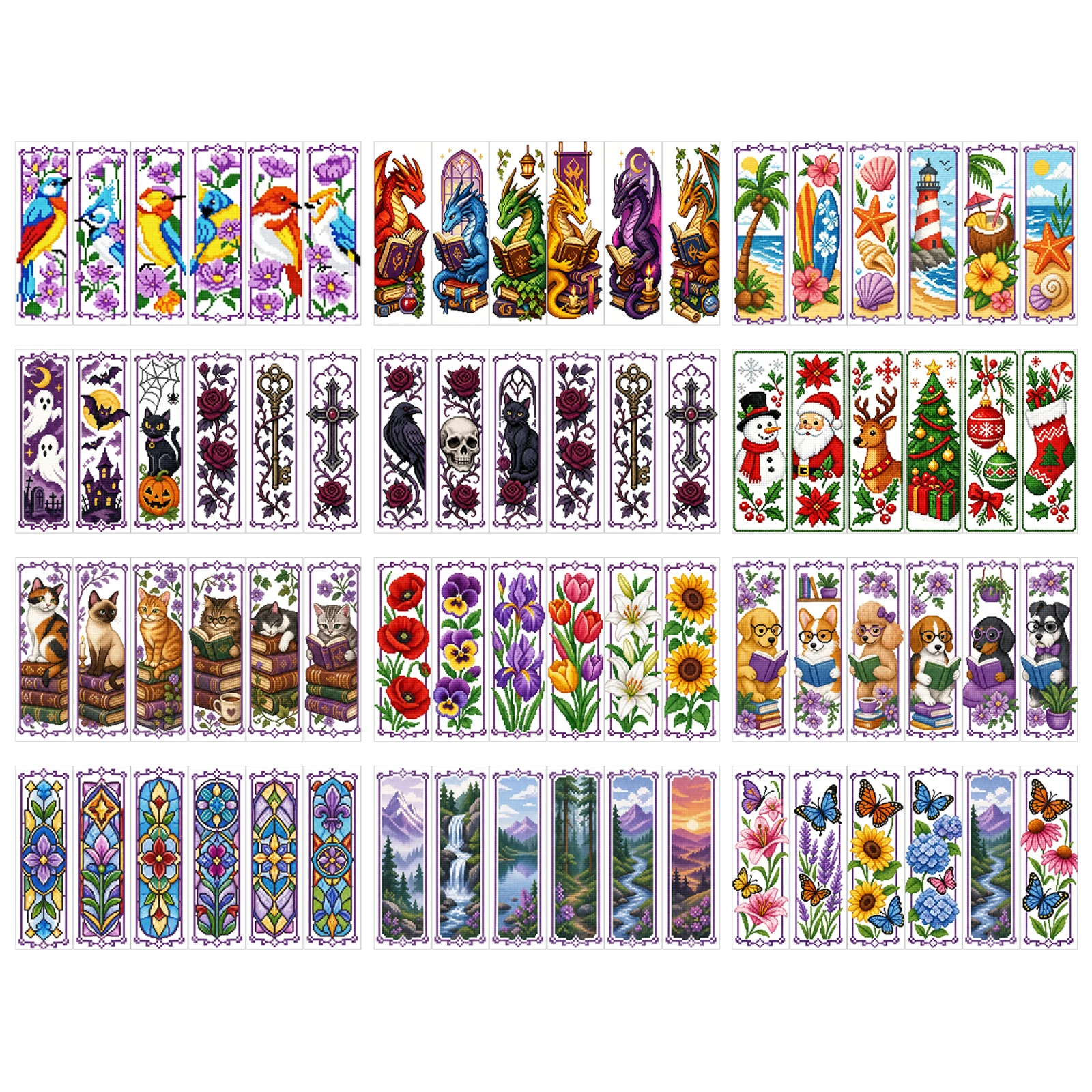 14CT 2 Strands Stamped Embroidery Page Marker Set 6PCS Single-Sided Vintage Stamped Page Charm 7.87 X 11.81in