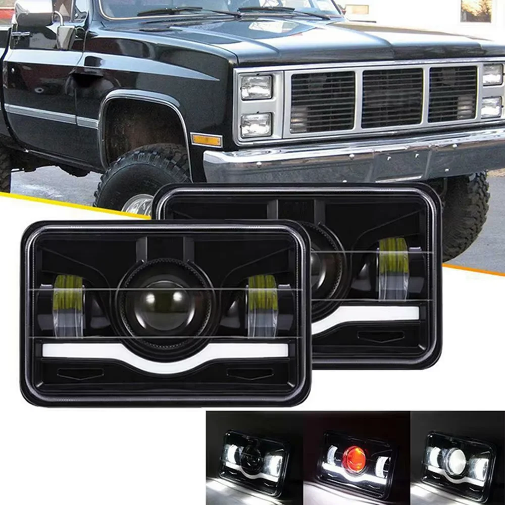 5 Inch Rectangular LED Headlamp With Red Devil Eyes Hi/Lo Beam DRL Turn Signal LED Headlight For Wrangler Motorcycle 4x4 Offroad