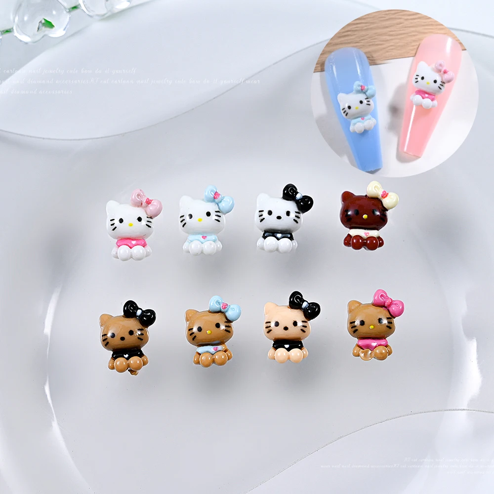 10 pçs 3d cor preta dos desenhos animados olá kitty encantos da arte do prego para o outono inverno diy decoração do prego kawaii resina encantos suprimentos de unhas