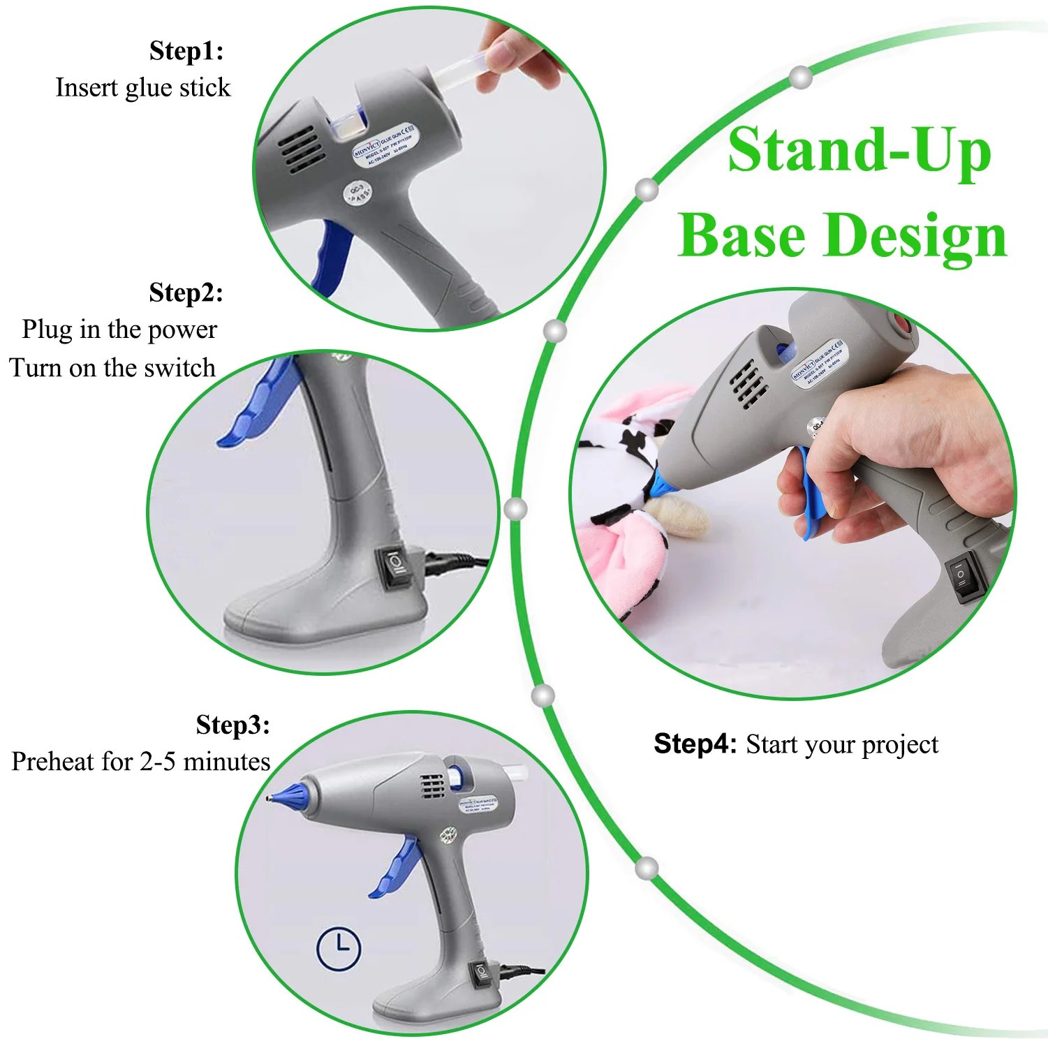 Full Size Hot Glue Gun EU &US,  Cordless Glue Gun 80 / 120W Base Stand-Up, Dual Temp With 10 Pcs Glue Sticks For Art, DIY, Craft