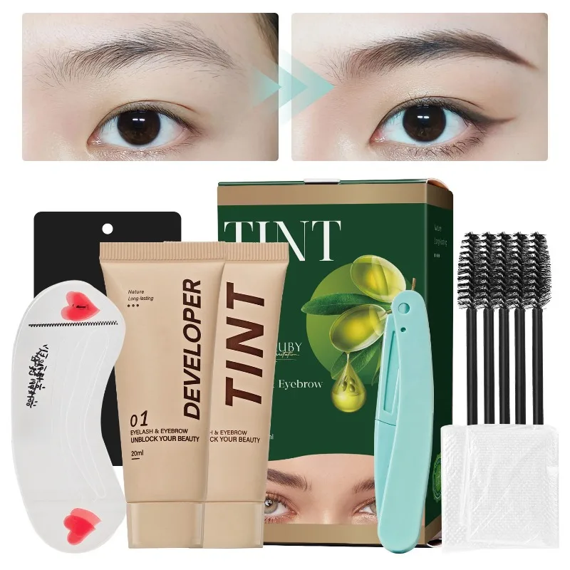 Kit de pestañas y cejas semipermanentes tinte 2 en 1 impermeable tinte rápido ceja larga duración negro marrón cosméticos