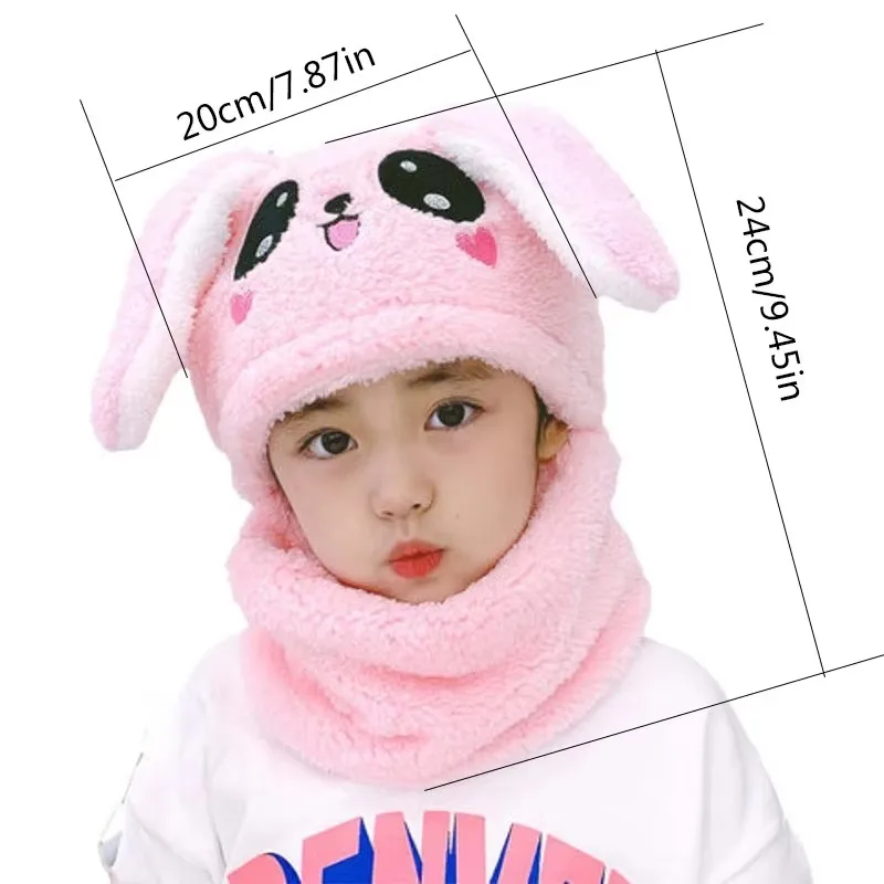 Winter Cartoon Rabbit Coral Velvet Cap Plush Balaclava Kids Caps Double Fleece Baby Scarf Hat Children