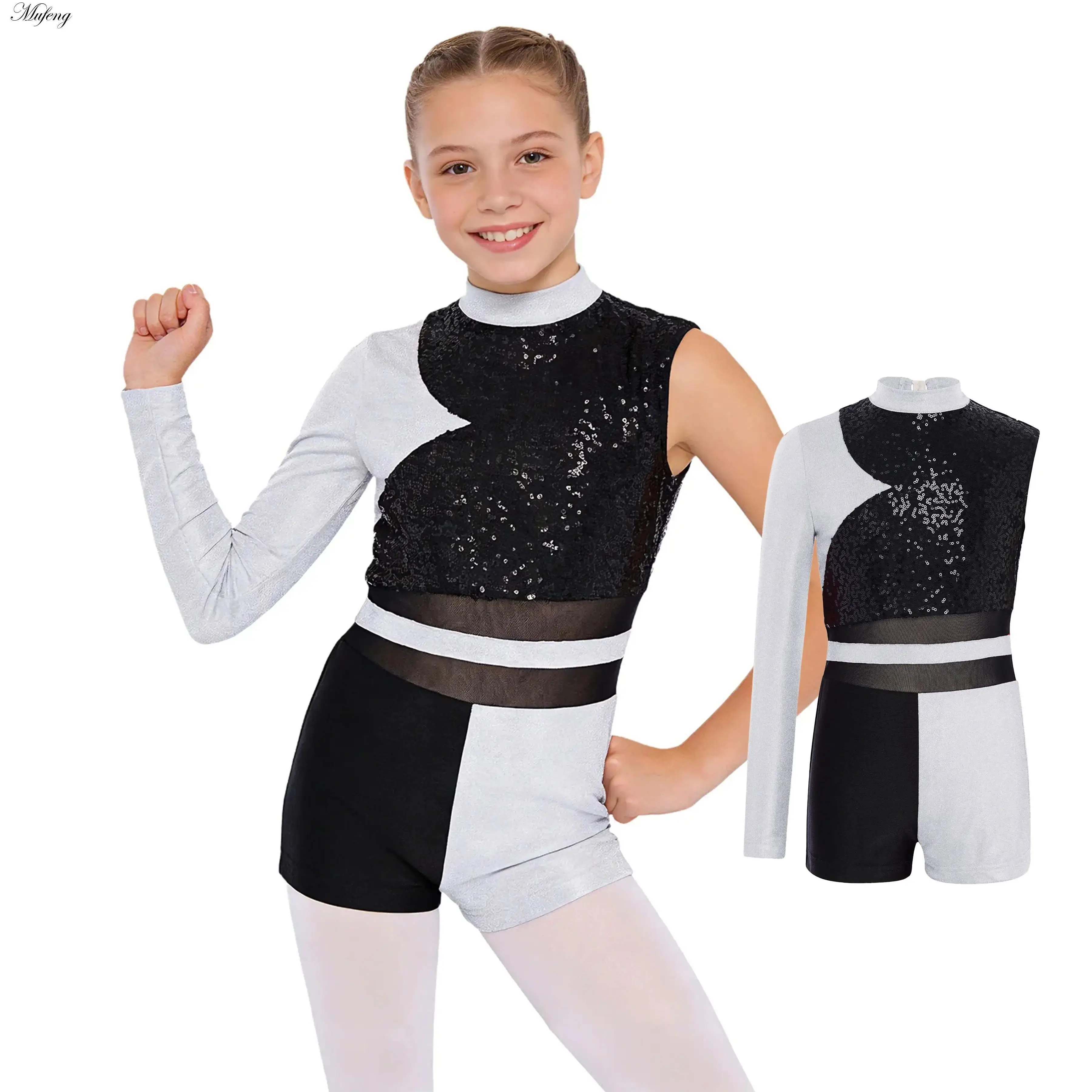 

Детский костюм для танцев: джаз, балет, хип-хоп, блестящий комбинезон с пайетками для выступлений