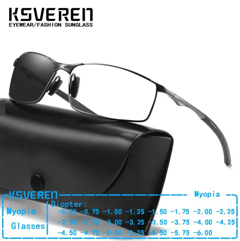 Photochromic Gray Men Metal Myopia Glasses Finished Clear Lens Prescription Lenses Eyewear For Outdoor Sun Use -0.5 To -6.0