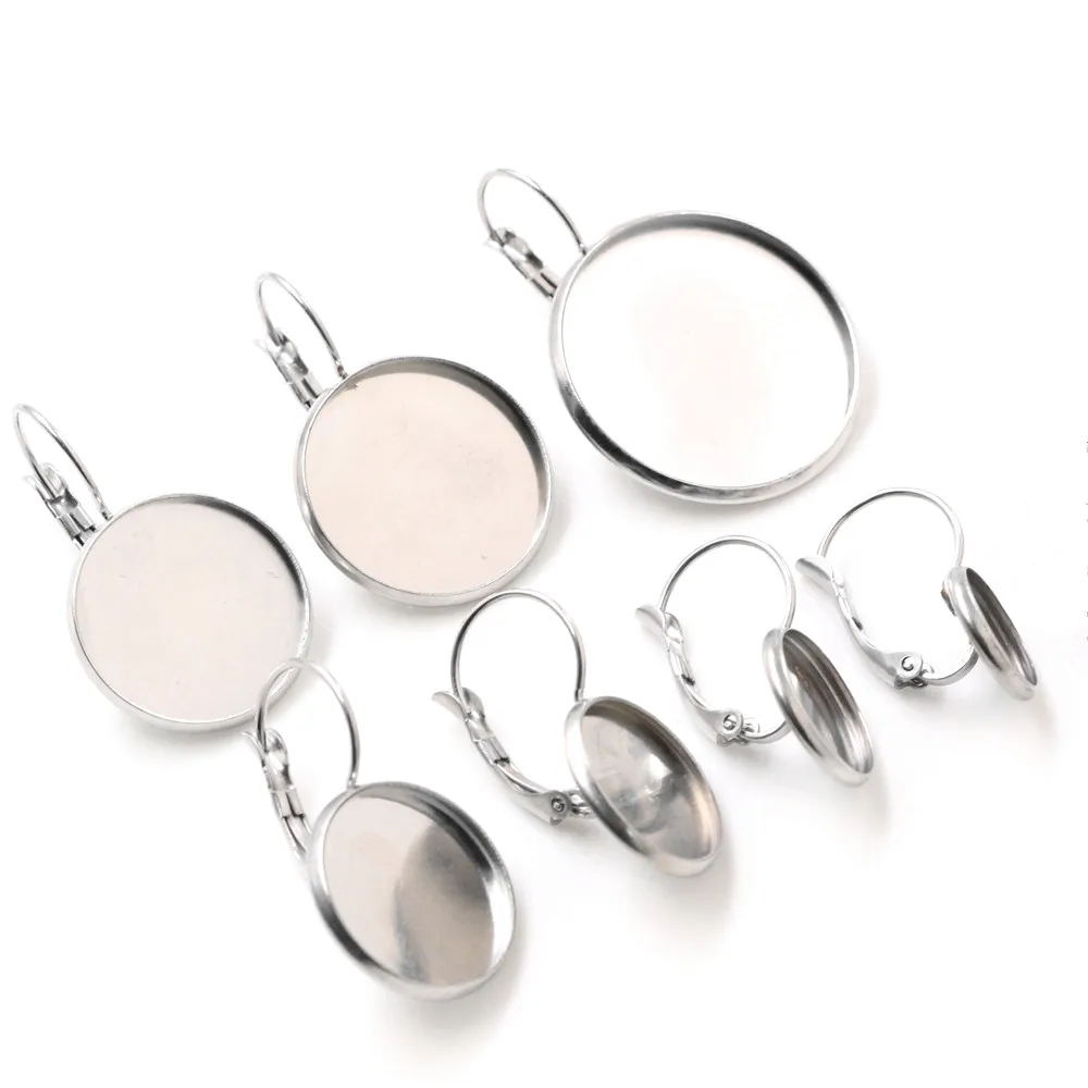 ( No Fade ) 12mm 6-25mm 10pcs Stainless Steel French Lever Back Earrings Blank/Base,Fit 6-25 mm Glass Cabochons,Buttons