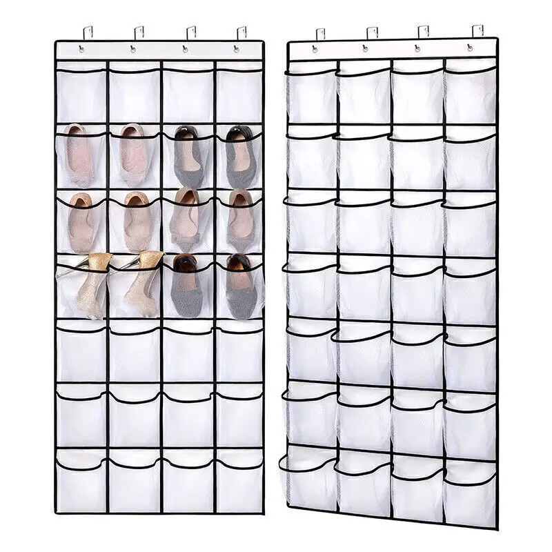 28 Pockets Shoes Organizer Rack Wall Hanging Organizers Space Saver Hanging Over The Door Behind Closet White Storage Free Nail