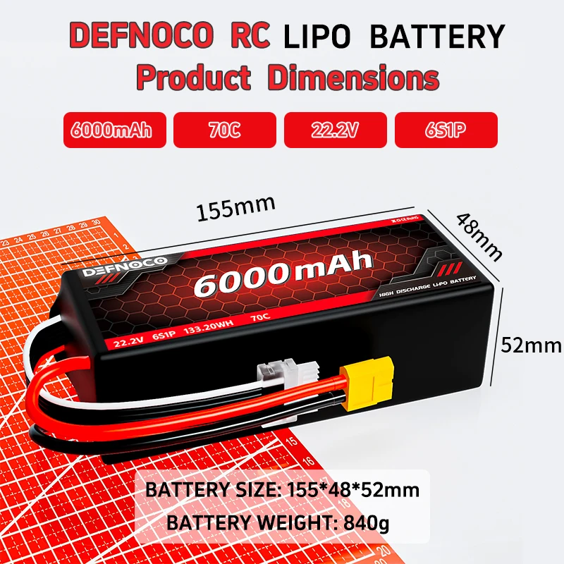 Lipo аккумулятор Defnoco 6000 мАч 6S 22,2 В 70C для FPV/UAV Drone