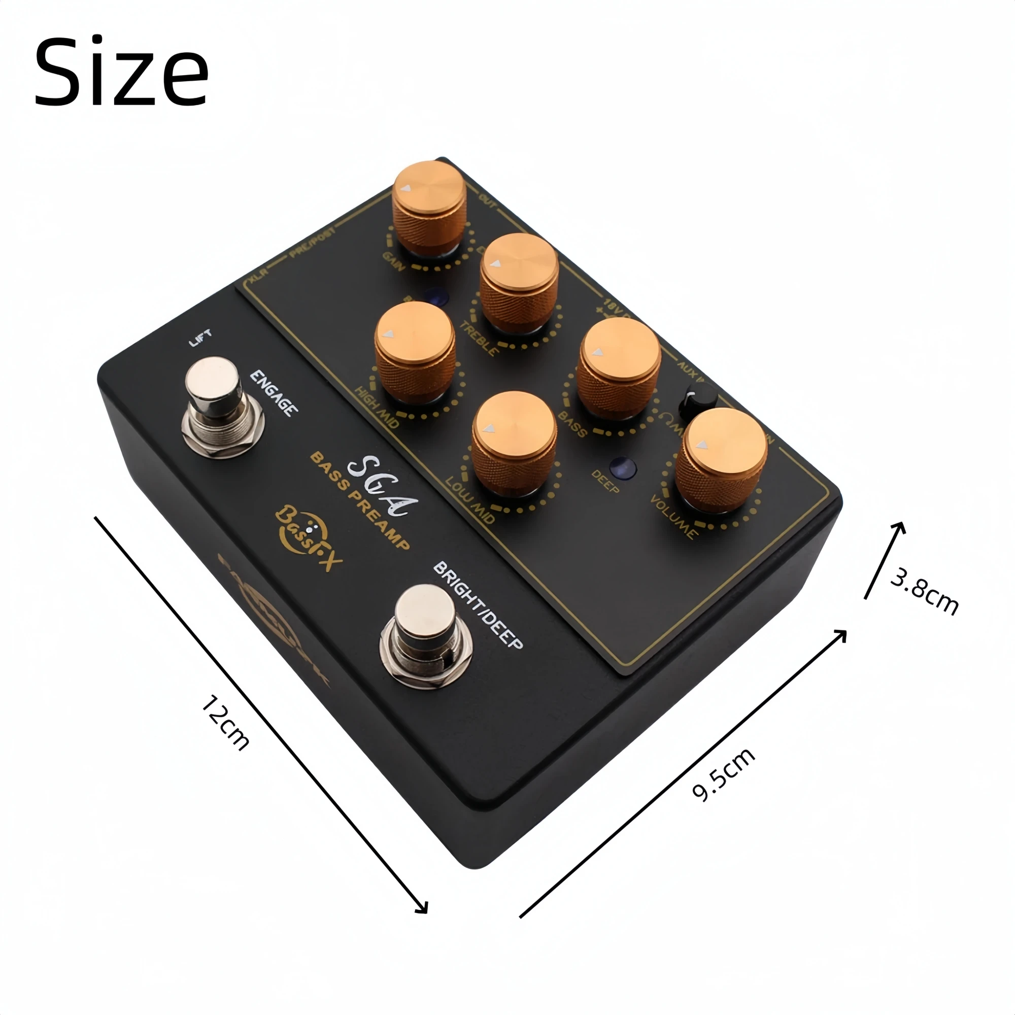 Fanmuzk SGA Electric Bass Preamp/Direct DI Box 4-Band EQ Deep+Bright Switch Headphone Out Aux-In Analog Pedal for Bassists