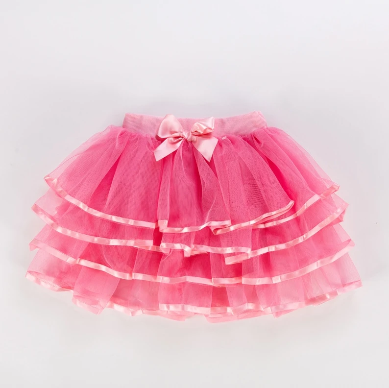 3-12Y สาว Tutu กระโปรงฉัตร Ruffled ตาข่าย Puffy Drape Hem Bow เอวยางยืดเต้นรํากระโปรงสั้นเครื่องแต่งกาย