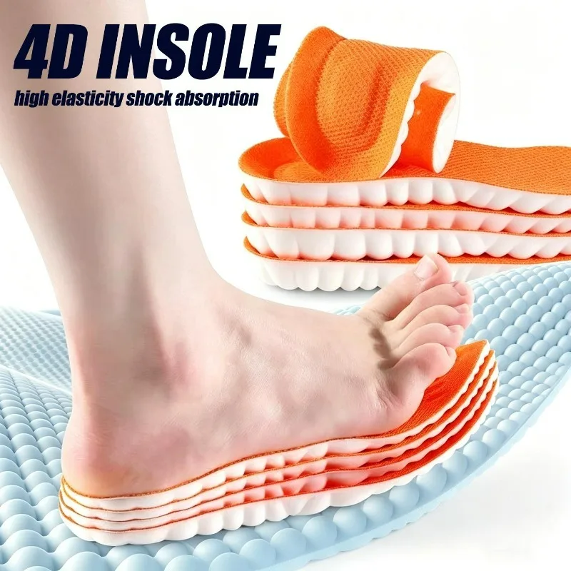 Men's 4D  Shock Absorbing Insoles Sports Arch Support Insoles Inserts Breathable Soft Sweat-absorbing Sports Cushioning Insoles