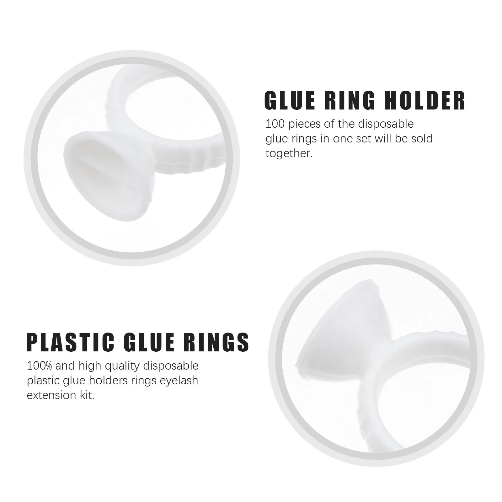 100pcs Plastic Glue Rings Disposable 2.50X1.70X1.70Cm White Small Size For Eyelash Extension Application Glue Ring Holder Fast