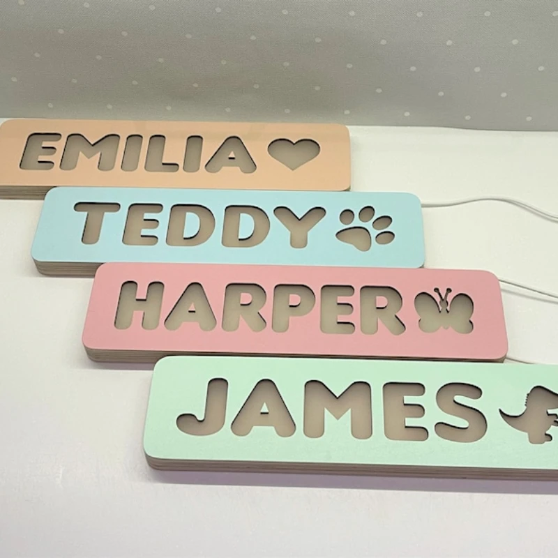 Baby Toys 3D Wooden Customized LED Night Light  24 Letter with Name Moon Butterfly T-rex Bedroom Decor Lamp Christmas Kids Gifts