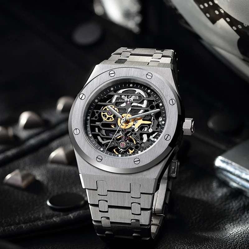 FEICE 42mm Luxury Mechanical Sapphire Watch Men Skeleton Automatic Luminous Watches Waterproof Stainless Steel Sports Watch