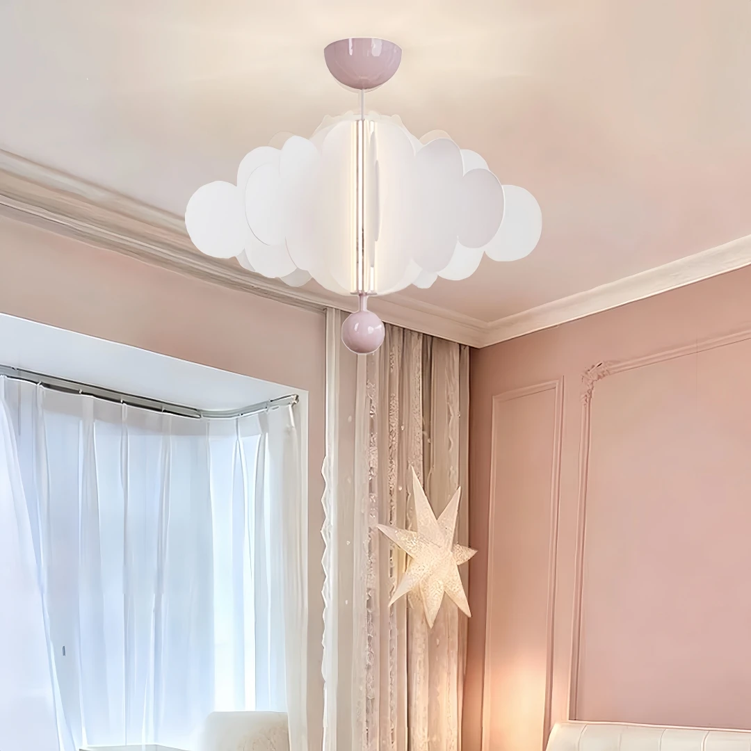 Cute Cream Cloud Semi Flush Ceiling Light for Kids Bedroom Nursery Playroom Soft Wabi Sabi Gentle Warm Home Interior Decor Lamp