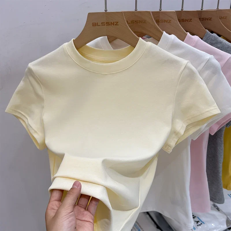 Zjaiss 2026 O-Neck Fashion T-Shirt Summer Sexy Basic Top Solid Short Sleeve Womens Tshirt Casual Korean Tee Streetwear