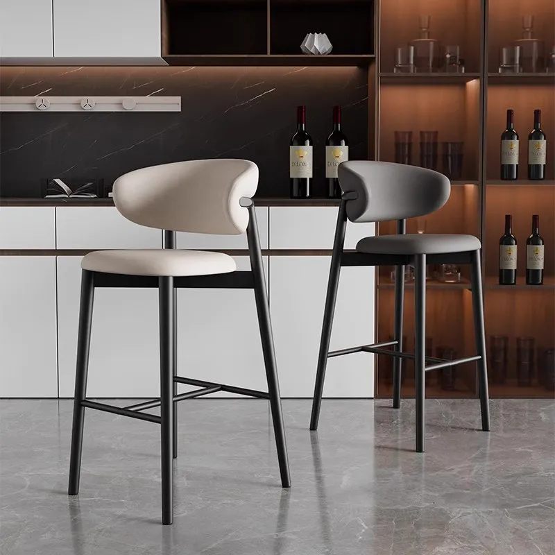 Tabourets de bar minimalistes de style italien, dossier crème, tabouret de bar moderne pour cuisine, noyer noir, robuste, Sgabello Cucina Alto Furniture