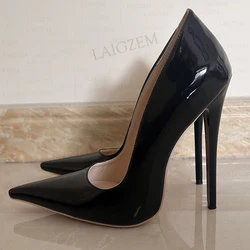 BERZIMER Super Women Heels Pointed Toes Shiny Slip On Sandals Party Prom Stiletto High Heels Shoes Woman Plus Size 41 43 45 46