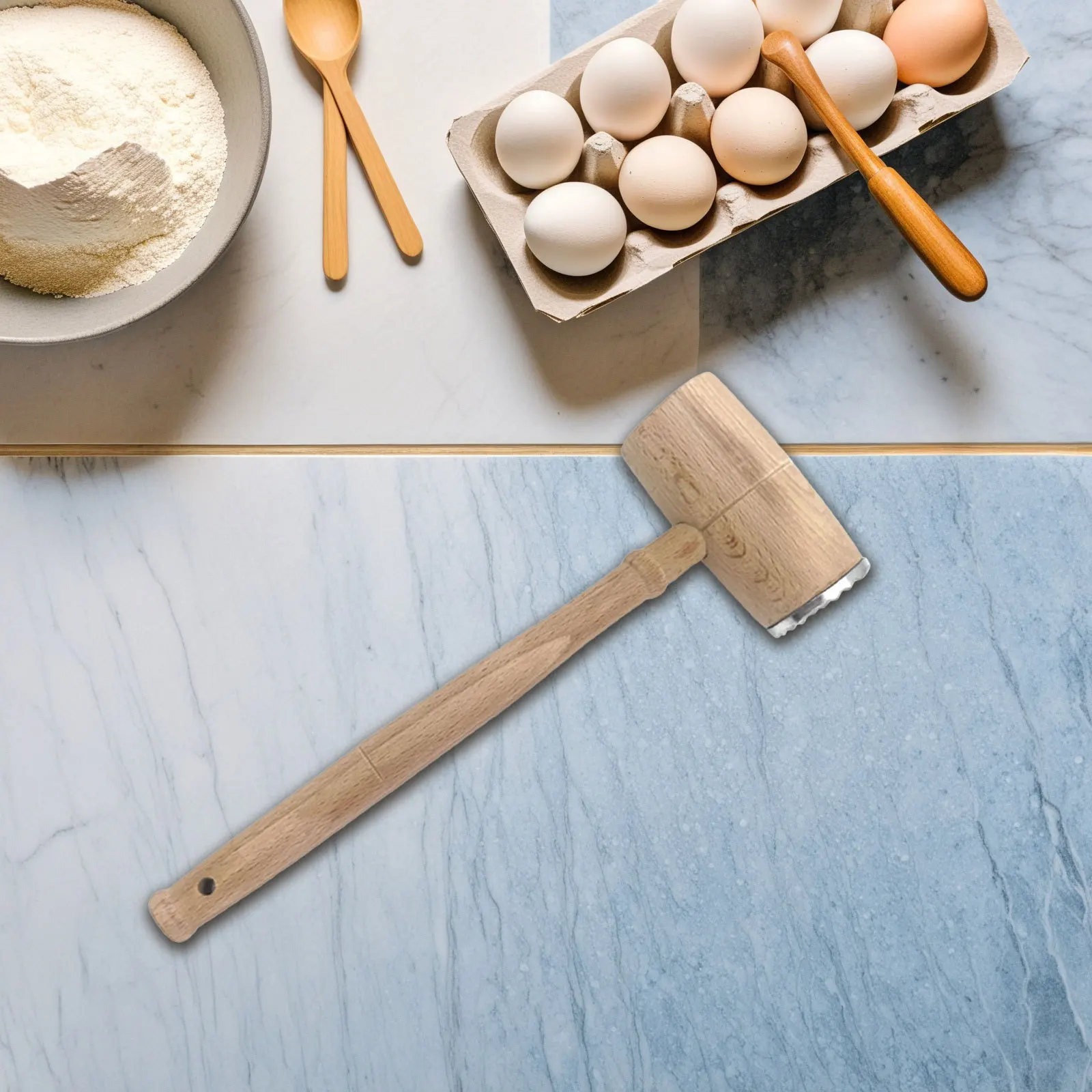 

Dual Side Meat Mallet with Wood Handle - Efficient Kitchen Meat Hammer for Tenderizing Flattening Steak Chicken - Cooking