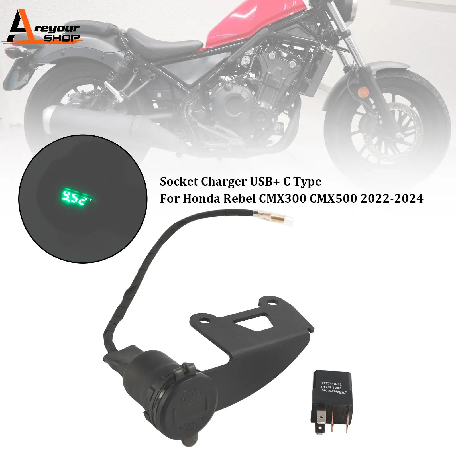 12V Socket Charger USB+C Type Quick Fits Honda Rebel CMX300 CMX500 2022-2024