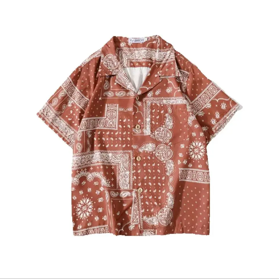 Men Summer Bandana Paisley Print Shirt Short Sleeve Brazil Tops Hip Hop Design Gothic Hawaiian ClothesA1