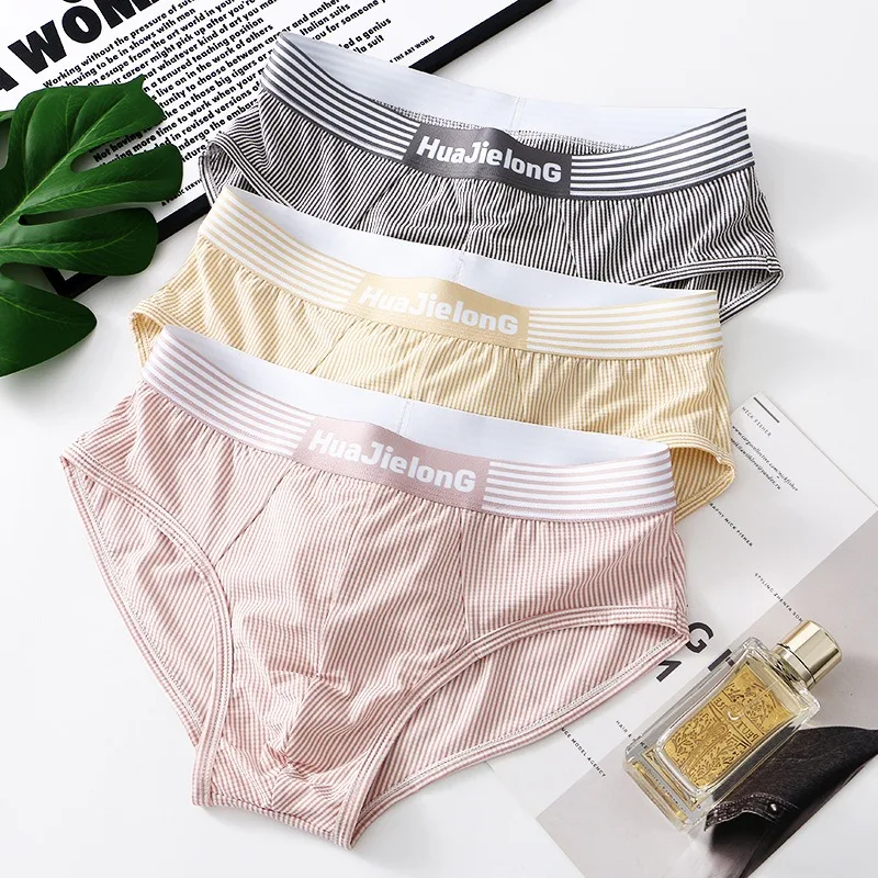 Men's Underwear Mid Waist Striped Breathable Triangle Pants