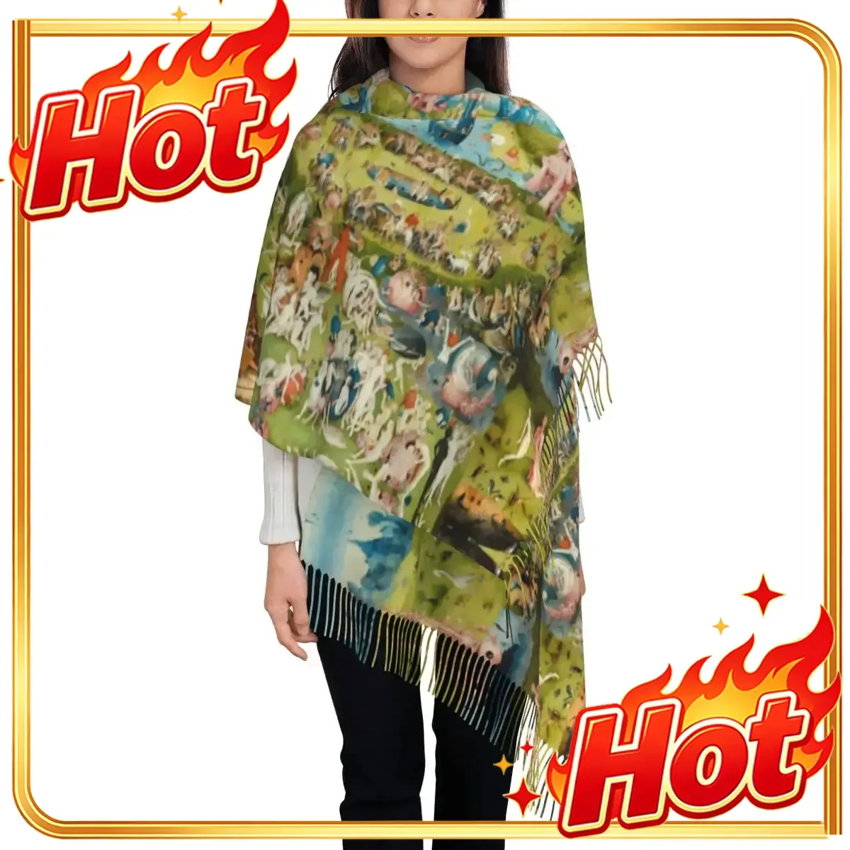 Custom Lady Long The Garden Of Earthly Delights Scarves Women Winter Fall Thick Warm Tassel Shawl Wraps Scarf