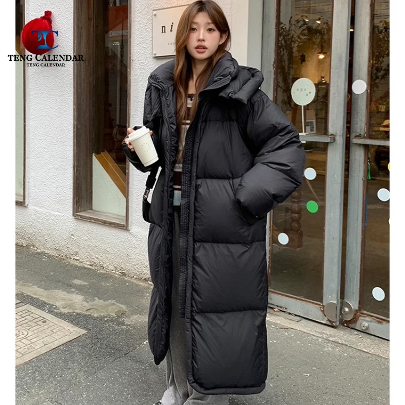 겨울 다운 코튼 재킷, 무릎 길이 두꺼운 따뜻하고 루즈한 다용도 후드 브레드 재킷, 여성용 2025 신모델