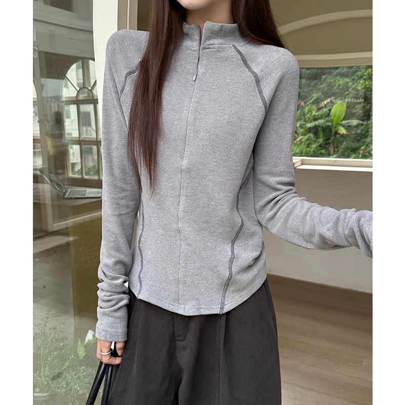 

Женский свитер с длинными рукавами на молнии с высоким воротом и флисовой подкладкой, термоосновной слой