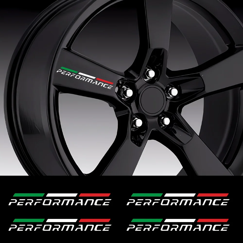 4Pcs/Set Performance Flag Vinyl Stickers, Green White Red Stripes Waterproof Decals for Car Wheel Fender Hood Window