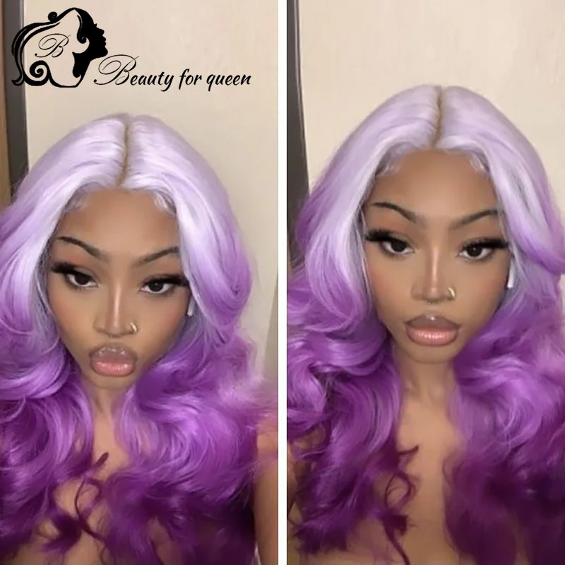 200% Density Pre‑Plucked  Purple Long Straight 13x4 Colored Lace Wigs Cosplay 180% Density Miracle Knots Crochet Human Hair