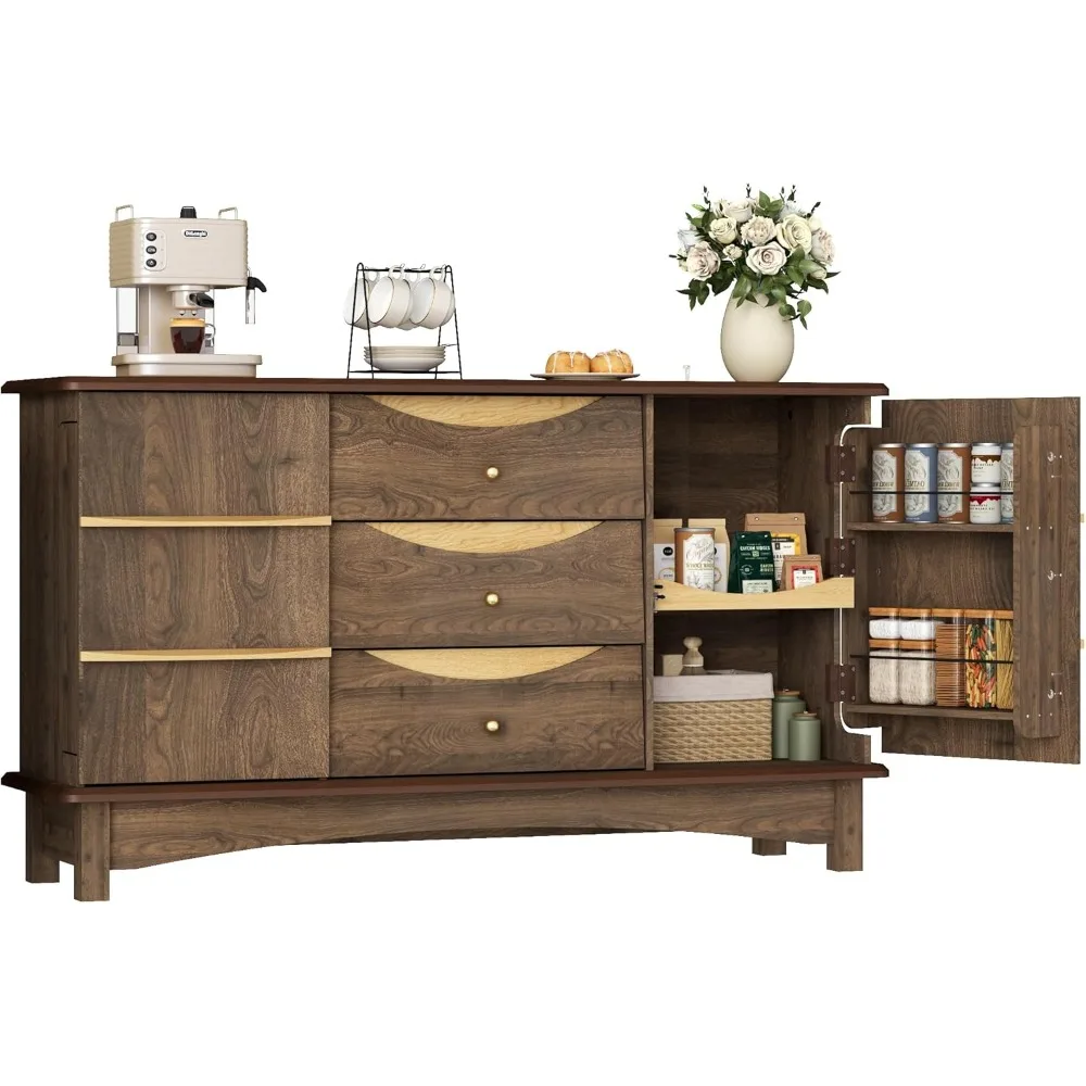 Armadietto da buffet con credenza grande con 3 cassetti, manico in legno massello, stazione moderna da bar